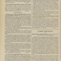 0286 - Page 280 - Analyses. Neurologie. Etude des dégénérations secondaires bulbo-protubérantielles et médullaires du faisceau pyramidal (Barbé. Th. de Paris...). [L. Alquier] / Sclérose latérale amyotrophique d'origine émotionnelle (Galletta. Rivista di patol. nerv. et mentale...). [L. Alquier] / Thérapeutique. Recherches sur l'action des métaux colloïdaux électiques dans quelques infections (M. Julio Aparicio. Th. de Bogota...). [L. Gayard] / Le bromural (monobromisovalérianylate d'urée) (Rémy. Prov. méd...). [L. Gayard] / Livres nouveaux. Exploration de l'appareil urinaire, par Georges Luys. Deuxième édition revue et augmentée. [L. Gayard]