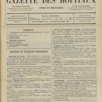 0315 - Page 309 - Sommaire / Chronique et nouvelles scientifiques. Hôpitaux de Paris / Faculté de médecine de Paris / Écoles de médecine / Guerre / Marine / Ministère du travail / Statistique / Cours de pathologie générale