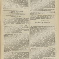 0343 - Page 337 - Médecine pratique. Le traitement des fistules par les injections de pâte au sous-nitrate de bismuth. [M. Lance] / Sociétés savantes. Société médicale des hôpitaux. (Séance du 5 mars 1909). A propos de la méningite cérébro-spinale. M. Netter / Exostose ostéogénique unique familiale. MM. P. Teissier et René Bernard / Double hémothorax mortel au début d'une méningite purulente. M. Apert / Forme anormale de sarcoïde en plaques étendues à évolution rapide. MM. L.-M. Pautrier et P. Fernet / Société de biologie. (Séance du 6 mars 1909). Des septicémies consécutives aux ulcérations expérimentales de l'intestin. MM. M. Garnier et L.-G. Simon / Vaccination des bovidés contre la tuberculose. M. Rappin...
