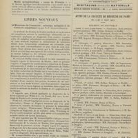 0372 - Page 366 - Sociétés savantes. Société de neurologie. (Séance du 4 mars 1909). Neurotisation dans les foyers de ramollissement cérébral. M. Merle / Altérations osseuses dans la myopathie. MM. Merle et Lapointe / Moelle syringomyélique « canne de Provence ». M. Roussy / Livres nouveaux. Le mécanisme de l'immunité : anticorps, antigènes et déviation du complément, par P.-F. Armand-Delille. [L. Le Sourd] / Actes de la Faculté de médecine de Paris du 22 au 27 mars 1909. Examens de doctorat