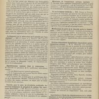 0394 - Page 388 - Sociétés savantes. Société de biologie. (Séance du 13 mars 1909). Hématurie par injections de sucs cellulaires. Hémoglobinurie par hémolyse intra-urinaire. MM. Achard et Feuillié / Le diagnostic de la tuberculose est-il possible par l'anaphyxie ? MM. E. Lesné et L. Dreyfus / Dégénérescence caséeuse dans la tuberculose. M. Chaussé / Toxicité, pour le coeur, en circulation artificielle, des solutions isotoniques de phosphate de sodium. Son mécanisme décalcifiant. MM. Busquet et Pachon / Toxine diphtérique et adrénaline dans la production de l'athérome expérimental. MM. Bonnamour et Thévenot / Mécanisme de l'anaphylaxie aortique typhique. M. Delanoe / Un cas de tumeur cérébrale. MM. Collin et Harter / Modifications du poids de la thyroïde après la thymectomie. MM. Lucien et Parisot / Cirrhose tuberculose hypoplasique (hyperplasie parenchymateuse minima). M. E. Géraudel