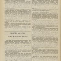0416 - Page 410 - Médecine pratique. Le traitement de la tachycardie [A. Gaullieur L'Hardy] / Sociétés savantes. Société médicale des hôpitaux. (Séance du 19 mars 1909). Trois cas de sporotrichose dermo-hypodermique, dont un avec lésions du pharynx et du tibia. MM. G. Thibierge et P. Gastinel / Les abus de la désinfection à Paris. M. Comby / Pleurésies au cours de la scarlatine chez l'adulte. MM. P. Teissier et Duvoir