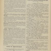 0496 - Page 490 - Sociétés savantes. Société de biologie. (Séance du 3 avril 1909). Recherches sur le pouvoir phagocytaire des polynucléaires éosinophiles. MM. Nattan-Larrier et Parvu / Evolution du mégaloblaste dans la leucémie myéloïde. M. H. Béclère / MM. Etienne, Rémy et Boulangié : Action de la tuberculine sur les mononucléaires chez les tuberculeux âgés / MM. Lucien et Parisot : Injections intra-veineuses répétées d'extrait hypophysaire / Lésions encéphaliques expérimentales par irritation méningée. MM. H. Claude et P. Lejonne / Notes thérapeutique. Posologie de la digitaline dans l'artério-sclérose avec néphro-sclérose et bruit de galop / Actes de la Faculté de médecine de Paris du 26 avril au 1er mai 1909. Examens de doctorat