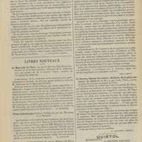 0523 - Page 517 - Analyses. Médecine. Recherches expérimentales sur les rapports physiopathologiques entre les reins et les capsules surrénales (Riforma med...). [A. Gaullieur L'Hardy] / Livres nouveaux. La maternité de Paris, par le Docteur Paul Delaunay..., avec une préface de M. le Docteur Porak... [M. Delestre] / Précis d'obstétrique [Collect. Testut], par Ch. Maygrier et A. Schwab. [M. Delestre] / Précis de maladies mentales, par A. Rémond... [Paul Camus] / Un nouveau régime des moeurs. Abolition de la police des moeurs. Le régime de la loi, par Louis Fiaux... [A. Gaullieur L'Hardy]