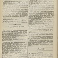 0560 - Page 554 - Sociétés savantes. Académie des sciences. (Séance du 13 avril 1909). L'intradermo-réaction à la tuberculine dans le traitement de la tuberculose : intradermo-tuberculinisation. M. Ch. Mantoux / Traitement des troubles génito-urinaires par action directe sur les centres nerveux. M. Pierre Bonnier / Société de médecine de Paris. (Séance du 9 avril 1909). Hypersensibilité d'un tuberculeux pulmonaire à l'exercice physiologique de la respiration. M. G. Rosenthal / Kyste dermoïde de la région sacro-coccygienne. MM. Dartigues et Mircouche / Du lever précoce après les laparotomies et l'accouchement. M. Lance / Lithiase biliaire fruste. M. G. Reignier de Surgères / Analyses. Médecine. Des cirrhoses alcooliques avec ictère. (Gilbert et Lereboullet. Arch. des mal. de l'app. digest. et de la nutrit...). [L. Babonneix]