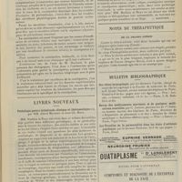 0579 - Page 573 - Pratique médicale. Constipation et sécrétion biliaire / Livres nouveaux. Pathologie gastro-intestinale clinique et thérapeutique, par MM. Albert Mathieu et Jean-Ch. Roux. [L. Babonneix] / Notes de thérapeutique. De la chloro-anémie / Bulletin bibliographique / Notes pour l'internat. Symptômes et diagnostic de l'érysipèle de la face