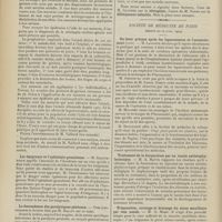 0622 - Page 616 - Sociétés savantes. Académie de médecine. (Séance du 27 avril 1909). La méningite cérébro-spinale. M. Vaillard / Les émigrants et l'ophtalmie granuleuse. M. Chantemesse / La descendance des paralytiques généraux. M. Ballet / Société de médecine de Paris. (Séance du 24 avril 1909). Du lever précoce après les laparotomies et l'accouchement (suite). M. Lapointe / Traitement de la furonculose par un vaccin antistaphylococcique. M. A. Maute / Trépanation, curetage et drainage du sinus maxillaire par voie nasale. M. G. Mahu