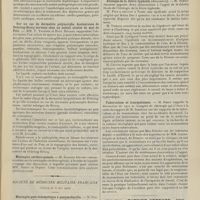 0703 - Page 697 - Sociétés savantes. Société médicale des hôpitaux. (Séance du 7 mai 1909). Insuffisance surrénale au cours d'une diphtérie grave. Opothérapie ; guérison. MM. Louis Martin et Henri Darré / Sur un cas de dermatite polymorphe douloureuse de Dühring-Brocq survenu chez un enfant atteint de mal de Pott. MM. P. Teissier et René Benard / Méningite cérébro-spinale. M. Barbier, une communication des MM. Netter et Dopter / Société de médecine militaire française. (Séance du 6 mai 1909). Méningite post-traumatique à pneumobacille. M. Perrier / Etiologie de la fièvre typhoïde (discussion). M. Schuttelaere / Tuberculose et traumatismes. M. Sieur, à la suite du rapport de M. Jeanbrau