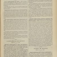 0729 - Page 723 - Sociétés savantes. Académie des sciences. (Séance du 10 mai 1909). Sur un remède populaire du cancer. M. R. Odier / Régularisation des excrétions par la d'Arsonvalisation. M. Foveau de Courmelles / Flux hémorroïdaire déplétif dans l'hypertension artérielle. M. E. Doumer / Société médicale des hôpitaux. (Séance du 14 mai 1909). Méningite cérébro-spinale et sérum anti-méningococcique. MM. Follet et Bourdinière..., la communication de M. Dopter / Méningite cérébro-spinale épidémique compliquée d'hémiplégie et traitée successivement par l'électrargol et le sérum de Dopter. MM. J. Castaigne et L. Rivet / Société de biologie. (Séance du 1er mai 1909). Lésions encéphaliques dans la tétanie expérimentale. MM. Babonneix et Harirer