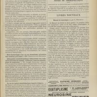 0799 - Page 793 - Sociétés savantes. Société médicale des hôpitaux. (Séance du 28 mai 1909). Recherches expérimentales sur le mode d'action des cures d'altitude. M. G. Kuss / Adénopathie trachéobronchique tuberculeuse avec induration bacillaire du sommet, traitée par l'exercice physiologique de respiration. M. Georges Rosenthal / Un cas de typhus exanthématique importé d'Algérie. M. Pissavy / Notes de thérapeutique. Posologie de la digitaline dans le rétrécissement mitral / Livres nouveaux. Manuel de neurologie, par L. Marchand. [P. Camus]