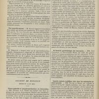 0810 - Page 804 - Sociétés savantes. Société de chirurgie. (Séance du 2 juin 1909). Sarcome à myéloplaxe de l'épaule. M. Mauclaire, sur une observation de M. René Le Fort / Prolapsus de cancers du rectum. M. Mauclaire, deux autres observations de M. Le Fort / Une nouvelle mycose. M. Auvray / Société de biologie. (Séance du 29 mai 1909). Fièvre typhoïde et intradermoréaction à la tuberculine. MM. Paisseau et L. Tixier, sur un service du Professeur Hutinel / Lésions de la moelle osseuse dans le rachitisme. MM. Marfan, Baudoin et Feuillé / Le ferment protéolytique des leucocytes. MM. Noël Fiessinger et Pierre-Louis Marie / Liquide céphalo-rachidien clair dans les méningites cérébro-spinales. MM. Netter et Debré