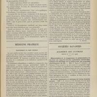 0819 - Page 813 - Délire critique du rhumatisme articulaire aigu chez un vieillard ; par Henri Roger... / Médecine pratique. Traitement du rein mobile. [M. Brelet] / Sociétés savantes. Académie des sciences. (Séance du 1er juin 1909). Détermination de la température de pasteurisation du lait dans ses rapports avec les applications industrielles. Influence du chauffage sur la conservation des propriétés physiologiques du lait. MM. F. Mazé, P. Guérault et Dinescu / De l'action hypotensive et myotique de l'urine humaine normale. MM. J.-E. Abelous et E. Barbier