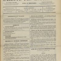 0895 - Page 889 - Abonnements de vacances / Sommaire / Chronique et nouvelles scientifiques. Hôpitaux de Paris / Hôpitaux de Province / Écoles de médecine / Ministère de l'intérieur / Médaille des épidémies / Société de l'internat des hôpitaux de Paris / Nécrologie / Chemins de fer de Paris-Lyon-Méditerranée / Actes de la Faculté de médecine de Paris du 28 juin au 3 juillet 1909. Thèses