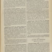 0901 - Page 895 - Sociétés savantes. Société médicale des hôpitaux. (Séance du 18 juin 1909). Recherche sur deux cas de lèpre. MM. De Beurmann, Vaucher et Guy Laroche / Fièvre typhoïde et infection puerpérale. MM. Henri Dufour et Cottenot / Contribution à l'étude des troubles oculaires dans l'épidémie actuelle de méningite cérébro-spinale. MM. F. Terrien et Bourdier / Lèpre du Cantal à forme de syringomyélie spasmodique. MM. Milian et Rouchy / Intoxication par l'oxyde de carbone avec hémorragie méningée. MM. A. Chauffard et Jean Troisier / M. Gaucher : Gangrène de la bouche et du pharynx, consécutif à une injection d'huile grise / Société de chirurgie. (Séance du 8 juin 1909 [fin]). Tuberculose génitale totale. M. Pauchet...
