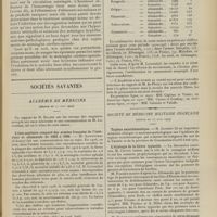 0913 - Page 907 - Les épistaxis dans la méningite cérébro-spinale ; par L. Rimbaud... / Sociétés savantes. Académie de médecine. (Séance du 22 juin 1909). L'état sanitaire comparé des armées française de l'intérieur et allemande de 1902 à 1906. M. Lowenthal... / Société de médecine militaire française. (Séance du 17 juin 1909). Typhus exanthématique. M. Jaubert / L'étiologie de la fièvre typhoïde. M. Chupin / M. Rouvillois : Corps étranger sous-glottique (caillou)