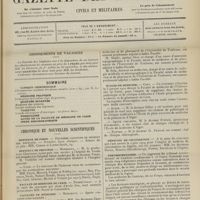 0935 - Page 929 - Abonnements de vacances / Sommaire / Chronique et nouvelles scientifiques. Hôpitaux de Paris / Hôpitaux de Province / Faculté de médecine de Paris / Facultés de médecine / Écoles de médecine / Médecins de colonisation / Une protestation. (Voir la suite des Nouvelles, p. 937)