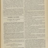 0939 - Page 933 - Médecine pratique. Pathogénie de l'oedème aigu du poumon / Sociétés savantes. Académie des sciences. (Séance du 21 juin 1909). De l'influence du temps sur l'activité antivirulente des humeurs des animaux vaccinés et de l'immunité relative des tissus. M. L. Camus / Influence d'un séjour prolongé à une très haute altitude sur la température animale et la viscosité du sang. M. Raoul Bayeux / Le rhume des foins. M. Pierre Bonnier / Société médicale des hôpitaux. (Séance du 25 juin 1909). Pyopneumothorax métapneumonique suivi de vomique, traité par le collargol intra-pleural. Guérison. M. L. Galliard / Artério-sclérose généralisée de l'artère pulmonaire. MM. Ch. Laubry et Parvu