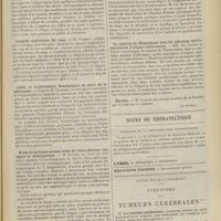 0991 - Page 985 - Sociétés savantes. Société de biologie. (Séance du 3 juillet 1909). Quelques particularités sur la structure des veines sus-hépatiques. MM. Gilbert et M. Villaret / Capacité respiratoire du sang. M. Grehant / Ictère et urobilinhémie hémolytiques au cours de la pneumonie. M. Troisier / Etude de quelques germes isolés du rhino-pharynx, analogues au méningocoque. M. Dopter / Note sur la tuberculine pour intra-dermo réaction. M. Ch. Mantoux / La réaction de Wassermann dans les affections cardiovasculaire d'origine indéterminée. MM. Ch. Laubry et Parvu / Election. (A suivre) / Notes de thérapeutique. Posologie de la digitaline dans l'hyposystolie / Notes pour l'internat. Symptômes des tumeurs cérébrales
