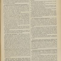 1049 - Page 1043 - Sociétés savantes. Société de biologie. (Séance du 17 juillet 1909). La lipase des leucocytes dans les exsudats. MM. Noël Fiessinger et Pierre-Louis Marie / Les globulins dans les infections par les protozoaires. MM. Achard et Aynaud / La culture des spirochètes. MM. Levaditi et V. Stanesco / Efficacité du chlorure de calcium, comme moyen préventif des éruptions, après injections sous-cutanées de sérum. Résultats moins satisfaisants dans les injections intra-médullaires. M. Netter / Sur l'hémolysine du Bacillus megaterium. M. H. Vincent / Pertes salines subies par les graines des céréales et des légumineuses pendant leur cuisson complète dans l'eau. MM. Maurel et Carcassagne / Prévention et correction de l'incoagulabilité hirudinique du sang chez le lapin. MM. P. Emile-Weil et Boyé