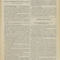 1087 - Page 1081 - Sociétés savantes. Société de biologie. (Séance du 24 juillet 1909). Lésions rénales provoquées chez le lapin par injections gastriques et rectales d'ovalbumine. MM. Nobécourt et Paisseau / Société de médecine militaire française. (Séance du 22 juillet 1909). Tachycardie paroxystique. M. Deleuze / Incontinence nocturne essentielle d'urine. M. Chavigny / Etiologie de la fièvre typhoïde. M. Millet / Typhus exanthématique. M. Lafforgue / Livres nouveaux. Précis de dermatologie, par J. Darier...