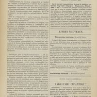 1364 - Page 1358 - XVIe Congrès international de médecine (Budapest, 29 août-4 septembre 1909). Chirurgie. De la fulguration et de ses résultats. M. C. Juge... / Technique pour la rachi-cocaïnisation. M. Le Filliatre... (A suivre) / Sociétés savantes. Académie des sciences. (Séance du 13 septembre 1909). Sur le pouvoir trypanolytique du sang de quelques vertébrés à sang froid à l'égard de « Trypanosoma Evansi » Steel. MM. A. Laveran et H. Pettit / Livres nouveaux. Thérapeutique vénérienne, par M. Deguy. [P. Ravaut] / Notes pour l'internat. Paralysie infantile