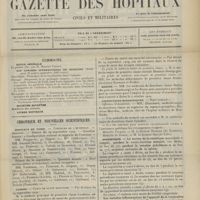 1403 - Page 1397 - Sommaire / Chronique et nouvelles scientifiques. Hôpitaux de Paris / Guerre. Corps de santé militaire / Marine / Distinctions honorifiques / Statistique