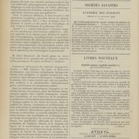 1412 - Page 1406 - XVIe Congrès international de médecine (Budapest, 19 août-4 septembre 1909). Rhinologie et laryngologie. Traitement opératoire des tumeurs malignes du pharynx. M. Castex... / Traitement chirurgical des sténoses laryngo-trachéales. MM. Sargnon... et Bablatier... (A suivre) / Sociétés savantes. Académie des sciences. (Séance du 20 septembre 1909). De l'action préventive du sérum normal de mouton sur « Trypanosoma Duttoni ». M. A. Thiroux / Livres nouveaux. Syphilis osseuse (syphilis acquise), par Louis Spillmann. [P. Ravaut]