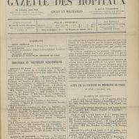 1439 - Page 1433 - Sommaire / Chronique et nouvelles scientifiques. Hôpitaux de Paris / Hôpitaux de Province / Ministère de la guerre / Actes de la Faculté de médecine de Paris du 18 au 23 octobre 1909. Examens de doctorat
