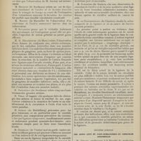 1458 - Page 1452 - XXIIe Congrès de l'association française de chirurgie (Paris, 4-9 octobre 1909). Première question. MM. Monod et Vanverts : Chirurgie des artères (suite). M. Auvray : Chirurgie des artères / M. Gébouin... : Ligature simultanée de l'artère et de la veine fémorale / M. Reynés... : Anévrisme de l'artère mammaire / M. Tailhefer... : Résection de l'artère et la veine axillaires / M. de Fourmestraux... : valeur comparée de la ligature et la suture de l'artère carotide primitive / Deuxième question. M. Girard... : Des soins anté et post-opératoires en chirurgie abdominale.