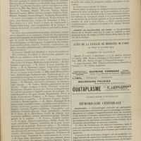 1471 - Page 1465 - Chronique et nouvelles scientifiques (suite). Clinique des maladies cutanées et syphilitiques / Société de psychiatrie de Paris / Actes de la Faculté de médecine de Paris du 18 au 23 octobre 1909. Examens de doctorat / Notes pour l'internat. Hémorragie cérébrale