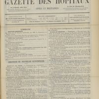 1523 - Page 1517 - Sommaire / Chronique et nouvelles scientifiques. Hôpitaux de Paris / Hôpitaux de Province / Faculté de médecine de Paris / Écoles de médecine / Distinctions honorifiques / Les médecins et la peine de mort / Nécrologie. (Voir la suite des Nouvelles, p. 1525)