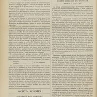 1528 - Page 1522 - Médecine pratique. La balnéation dans la tuberculose pulmonaire ; d'après M. L. Rénon / Sociétés savantes. Académie des sciences. (Séance du 18 octobre 1909). La composition chimique du lait des vaches tuberculeuses. M. A. Monvoisin / Société médicale des hôpitaux. (Séance du 22 octobre 1909). Le sérum antiméningococcique de Flexner dans le traitement des arthrites blennorragiques. MM. Pissavy et P. Chauvet / Méningite cérébro-spinale grave. Guérison avec séquelles nerveuses. MM. Laignel-Lavastine et Baufle / La lithiase oxalique de l'intestin. M. M. Loeper