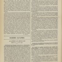 1564 - Page 1558 - Médecine pratique. Maladies infectieuses et allaitement. [M. Brelet] / Sociétés savantes. Académie de médecine. (Séance du 2 novembre 1909). Accélération des échanges respiratoires et déminéralisation organique chez les prétuberculeux et les phtisiques. M. Alb. Robin / De l'emploi des greffes musculaires pour combler des cavités osseuses. M. Nélaton
