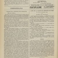 1584 - Page 1578 - XXIIe Congrès de l'association française de chirurgie (Paris, 4-9 octobre 1909). Chirurgie du crâne, de la face, du cou et du thorax. M. Baudet... : 12 observations de plaies du poumon traitées par la thoracotomie et la suture / M. Mayer... : Accidents du pneumo-thorax dans les interventions intra-thoraciques / M. Guisez : Trachéo-bronchoscopie / Correspondance. A Propos de la contagion de la scarlatine. [Dr Ch. Tisné] / Actes de la Faculté de médecine de Paris du 15 au 20 novembre 1909. Examens de doctorat / Thèses. Cours libre