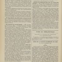 1596 - Page 1590 - Sociétés savantes. Société de biologie. (Séance du 6 novembre 1909). Sur la réaction de Cammidge. MM. L. Grimbert et R. Bernier / Nouvelles méthode pour différencier le lait cuit du lait cru. MM. Rochaix et Thévenon... / Séro-diagnostic du mycosis fongoïde. MM. Gaucher, E. Joltrain et L. Brin / Influence de la voie d'administration sur les doses minima mortelles du nitrate d'aconitine. M. Maurel / Evolution des hémolysines dans deux cas d'hémorragie méningée. MM. Georges Guillain et Guy Laroche / Notes de thérapeutique. Posologie de la digitaline dans l'endocardite et la péricardite aiguës / Actes de la Faculté de médecine de Paris du 15 au 20 novembre 1909. Thèses