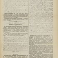 1661 - Page 1655 - Sociétés savantes. Société de chirurgie. (Séance du 17 novembre 1909). Empalement. Plaie d'intestin. Entéroraphie. Péritonite. Entérostomie. Septicémie. Bains froids. Guérison. M. Pauchet... / Kystes hydatiques du foie. M. Quénu, sur deux observations de M. Dujarier / Traitement chirurgical de la sacro-coxalgie / Société de médecine de Paris. (Séance du 12 novembre 1909 [fin]). Le salicylate de soude contre le coryza et l'amygdalite aiguë. M. A. Courtade / L'état sanitaire des prostituées dans les maisons de tolérance. M. Butte / Analyses. Médecine. Sur la dermatite par bois de satin, une anaphylaxie de la peau (Wechselmann. Deuts. med. Woch...). [A. Lemierre] / Histogénèse des processus de cirrhose hépatique (Noël Fiessinger. Th. de Paris... ; A. Maloine, édit.). [Léon Babonneix]