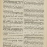 1716 - Page 1710 - Sociétés savantes. Société de biologie. (Séance du 27 novembre 1909). Appareil de perfusion pour organe isolé et pour toutes expériences d'injection à température et pression constantes. M. Pachon / Méningites méningococciques à liquide stérile et amicrobien révélées par la précipito-réaction. MM. H. Vincent et E. Combe / Influence de la cure de Vichy sur la lactation physiologique chez la chèvre. M. A. Therre... / Recherches sur le diagnostic de la tuberculose par la déviation du complément. M. Bergeron / Diarrhée produite chez le lapin par l'arséniate de soude donné par les différentes voies d'administration. M. Maurel / La mort tardive après anesthésie chloroformique. M. Aubertin / Transformation myéloïde aleucémique de ganglions cervicaux. M. Brandeis / Application de la réaction d'Ehrmann à la mise en évidence de l'adrénaline dans les surrénales de la grenouille. M. Cl. Gautier / Une épidémie de fièvre de Malte dans le département du Gard. MM. Aubert, Cantaloube et Thibault
