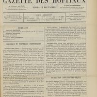 1723 - Page 1717 - Sommaire / Chronique et nouvelles scientifiques. Hôpitaux de Paris / Hôpitaux de Province / Facultés de médecine / Écoles de médecine / Inspecteurs de l'assistance publique / La protection des femmes en couches / Souscription pour les monuments du Docteur V. Cornil / Nécrologie / Bulletin bibliographique