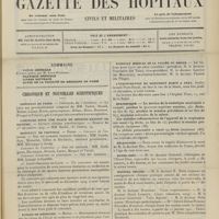 1735 - Page 1729 - Sommaire / Chronique et nouvelles scientifiques. Hôpitaux de Paris / Concours pour une place de médecin-adjoint de Bicêtre / Hôpitaux de Province / Écoles de médecine / Syndicat médical de la Vallée du Rhône / L'inauguration du monument élevé à Péan / Statistique / Nécrologie / Hôtel-Dieu / Hôpital Necker / Avis. (Voir la suite des Nouvelles, p. 1738)