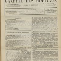 1759 - Page 1753 - Sommaire/ Chronique et nouvelles scientifiques. Hôpitaux de Paris / Écoles de médecine / Distinctions honorifiques / Ministère de l'intérieur / Médailles de l'assistance publique / Nécrologie / Cours libre à la Faculté de médecine sur le traitement des fractures / Conférence sur les rayons X dans l'appareil digestif