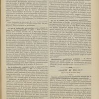1837 - Page 1831 - Sociétés savantes. Société médicale des hôpitaux. (Séance du 17 décembre 1909). Ictère infectieux bénin hématogène au cours d'une septicémie para-coli-bacillaire. MM. F. Widal, A. Lemierre et René Benard / Un cas de tachycardie paroxystique avec autopsie et lésion du « faisceau primitif » du coeur. MM. Vaquez et Esmein / Sur la bradycardie transitoire isolée ou alternante avec la tachycardie paroxystique. MM. Ch. Laubry, Ch. Esmein, G. Foy / Un cas de diabète avec insuffisance pancréatique. MM. Marcel Labbé et Georges Vitry / Manifestations syphilitiques multiples. M. Milian / Société de biologie. (Séance du 18 décembre 1909). Réaction précipitante sur la tuberculine exercée par le liquide céphalo-rachidien de méningites tuberculeuses. MM. H. Vincent et E. Combe