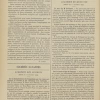 1852 - Page 1846 - Le traitement du cancer par les ferments pancréatiques. [M. Lance] / Sociétés savantes. Académie des sciences. (Séance du 13 décembre 1909). Sur la déshydratation de l'organisme par les voies pulmonaire et cutanée, et ses variations avec l'altitude. MM. H. Guillemard, R. Moog et G. Regnier / Sur les gaz des sources thermales. MM. Ch. Moureu et A. Lepage / Académie de médecine. (Séance du 21 décembre 1909). La mort de M. Brissaud. M. le Président Labbé / Sur le retour d'âge de l'homme. M. Maurice de Fleury