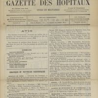 1871 - Page 1865 - Sommaire / Chronique et nouvelles scientifiques. Hôpitaux de Paris / Hôpitaux de Province / Faculté de médecine de Paris / Guerre / Marine / Société de neurologie et de psychiatrie / Nécrologie