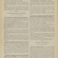 0020 - Page 8 - Sociétés savantes. Académie de médecine. (Séance du 3 janvier 1911). Déviations utérines, importance des données de la psychiatrie dans l'étude des indications thérapeutiques. M. Picqué / Société médicale des hôpitaux. (Séance du 30 décembre 1910). Sérum lactescent et albuminurie chez le nourrisson / Spondylose rhizomélique à type supérieur, en évolution. MM. A. Coyon et M. Verdun / Traitement de la syphilis nerveuse et de la parasyphilis nerveuse par l'arsénobenzol. MM. Sicard et Marcel Bloch / A propos de la dissociation fonctionnelle biliaire (pigments et acides) en physiologie normale et pathologique / Société de chirurgie. (Séance du 28 décembre 1910). Cancers de l'ampoule de Vater. M. Hartmann, sur deux observations, l'une de M. Novaro et l'autre de M. Cunéo