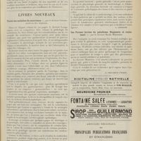 0097 - Page 85 - Sociétés savantes. Société de médecine militaire française. (Séances des 15 décembre 1910 et 5 janvier 1911). Injections sous-cutanées d'oxygène dans les états asphyxiques. M. Maisonnet / Livres nouveaux. Traité des maladies du nourrisson, par le Docteur Lesage... [L. Babonneix] / Taschenbuch der pathologischen Anatomie, par Edgar Gierke. [A. Lemierre] / Les formes larvées du paludisme. Diagnostic et traitement, par le Docteur Basile Mousséos. [A. Gaullieur l'Hardy] / Articles originaux des principales publications françaises et étrangères. Académie royale de médecine de Belgique