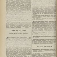 0140 - Page 128 - Médecine pratique. Récentes publications sur la paralysie infantile épidémique (poliomyélite aiguë épidémique. Maladie de Heine-Medin). (A suivre) / Sociétés savantes. Société médicale des hôpitaux. (Séance du 20 janvier 1911). Néphrite syphilitique traitée par l'arsénobenzol. MM. F. Widal et Javal / La contention des ptoses de l'estomac (résultats éloignés). MM. Gaston Durand et Raulot-Lapointe / Arthrite blennorragique suppurée consécutive à une prostatite datant de huit ans. MM. Pissavy et H. Rendu / Radiographie et radioscopie de l'estomac. Diagnostic radiologique d'un estomac biloculaire. M. Aubourg / Livres nouveaux. Traité élémentaire de physiopathologie clinique, par le Professeur J. Grasset... [L. Babonneix]