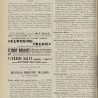 0142 - Page 130 - Chronique et nouvelles scientifiques (Suite). Nécrologie / Actes de la Faculté de médecine de Paris du 30 janvier au 4 février 1911. Thèses / Articles originaux des principales publications françaises et étrangères. Boston medical and surgical Journal / Encéphale / Journal de médecine interne / Medizinische Blätter / Münchener medizinische Wochenschrift / Pédiatrie pratique / Tribune médicale / Union médicale et scientifique du Nord-Est