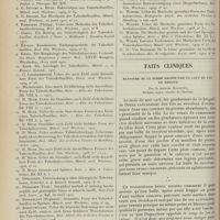 0152 - Page 140 - La pratique de l'immunothérapie antituberculeuse du choix et de l'emploi des différents agents d'immunothérapie : Tuberculines. Sérums. Granulations de Much. Leur signification clinique, par M. le Docteur E.-A. Bossan... / Faits cliniques. Blessure de la jambe droite par un coup de feu en retour ; par le Docteur Bonnette...