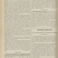0156 - Page 144 - Analyses. Chirurgie. Tumeurs de la moelle épinière. (New-York Surgical Society...). [F. Gardner] / Neurologie. Un cas de maladie familiale avec symptômes de maladie de Friedreich et d'hérédo-ataxie cérébelleuse très améliorés par les rayons X. (Gothard Söderberg, Revue neurol...). [L. Alquier] / Psychiatrie. Démence précoce et tuberculose. (Ann. médico-psych...). [P. Camus] / Pratique médicale sur les modificateurs de la sécrétion bronchique ; par M. Ed. Tilly