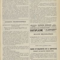 0157 - Page 145 - Pratique médicale sur les modificateurs de la sécrétion bronchique ; par M. Ed. Tilly / Intérêts professionnels. Les agrégations spéciales (oto-rhino-laryngologie, ophtalmologie). Réponse de M. le ministre de l'instruction publique à une question posée par M. Borderie, député, le 16 janvier 1911 / Bulletin bibliographique / Notes pour l'internat (oral). Signes et diagnostic de la grossesse pendant les quatre premiers mois